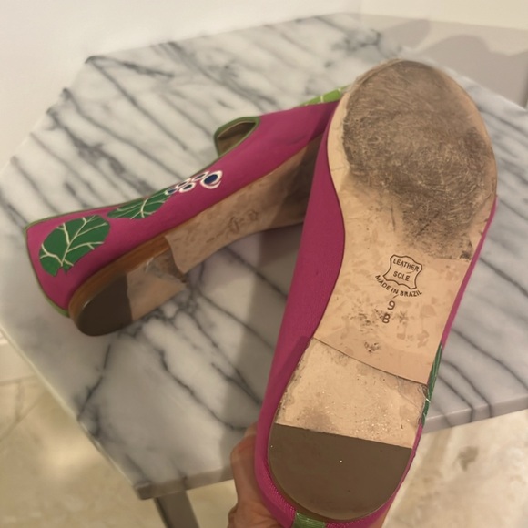 🏝️ ZALO Sea Grapes Needlepoint Flats Pink Slip On Palm Beach Stubbs Loafers 9 - Picture 7 of 7